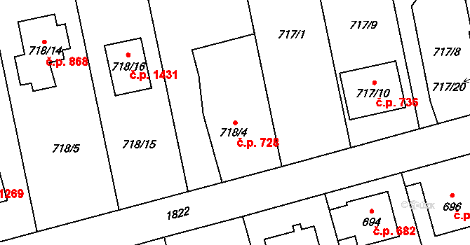 Kylešovice 728, Opava na parcele st. 718/4 v KÚ Kylešovice, Katastrální mapa