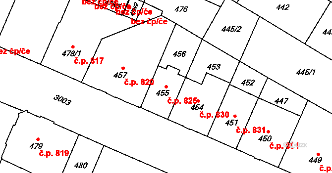 Předměstí 825, Opava na parcele st. 455 v KÚ Opava-Předměstí, Katastrální mapa