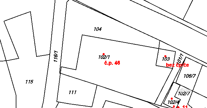 Havraň 46 na parcele st. 102/1 v KÚ Havraň, Katastrální mapa