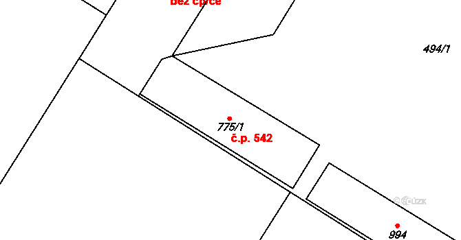 Pardubičky 542, Pardubice na parcele st. 775/1 v KÚ Pardubičky, Katastrální mapa