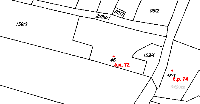 Velká 72, Milevsko na parcele st. 46 v KÚ Velká u Milevska, Katastrální mapa