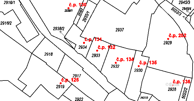 Choceňské Předměstí 132, Vysoké Mýto na parcele st. 2933 v KÚ Vysoké Mýto, Katastrální mapa