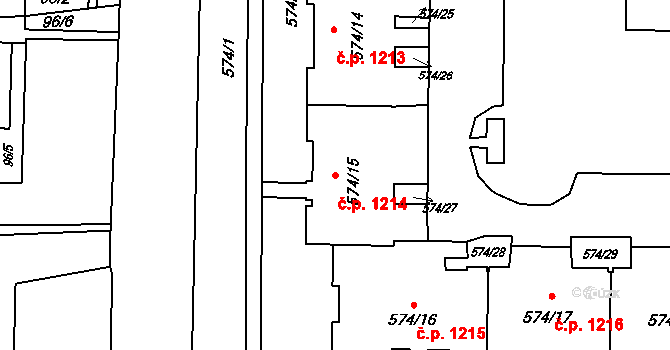 Horní Suchá 1214 na parcele st. 574/15 v KÚ Horní Suchá, Katastrální mapa