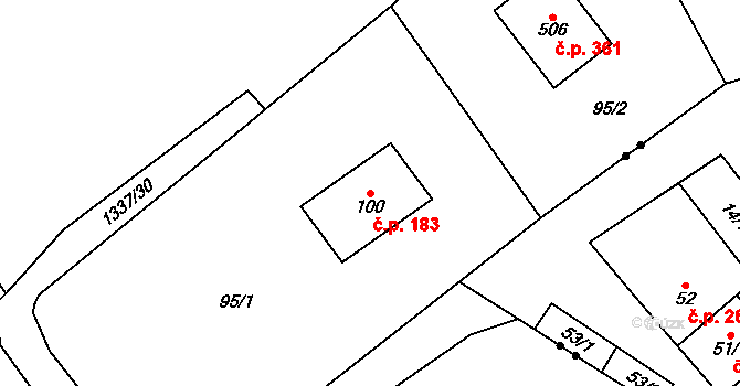 Úsov 183 na parcele st. 100 v KÚ Úsov-město, Katastrální mapa