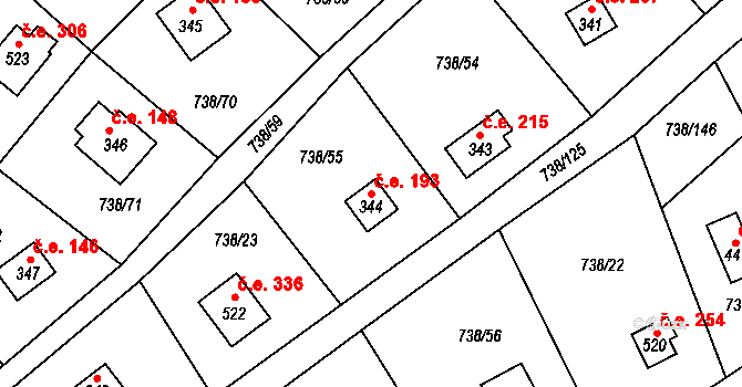 Vlkančice 193 na parcele st. 344 v KÚ Vlkančice, Katastrální mapa