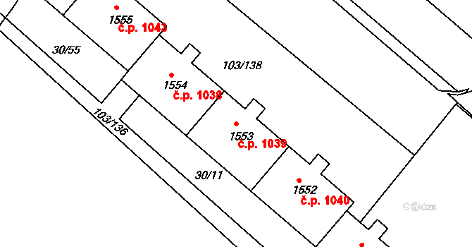 Neratovice 1039 na parcele st. 1553 v KÚ Neratovice, Katastrální mapa