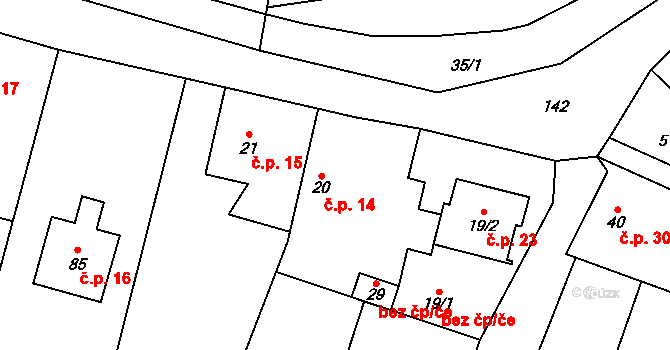 Lichoceves 14 na parcele st. 20 v KÚ Lichoceves, Katastrální mapa