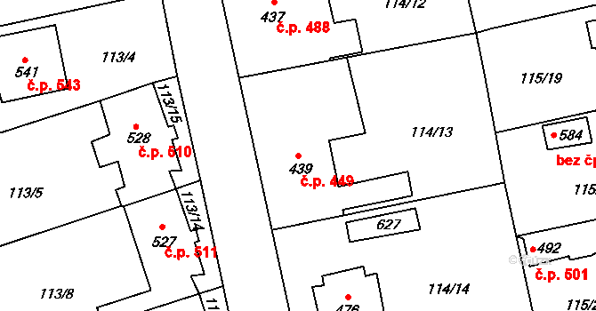 Rudná 449 na parcele st. 439 v KÚ Dušníky u Rudné, Katastrální mapa
