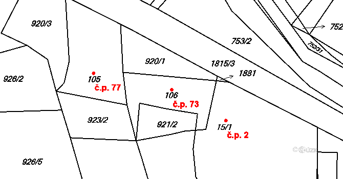 Žinkovy 73 na parcele st. 106 v KÚ Žinkovy, Katastrální mapa