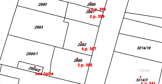 Pražské Předměstí 387, Jaroměř na parcele st. 2992 v KÚ Jaroměř, Katastrální mapa