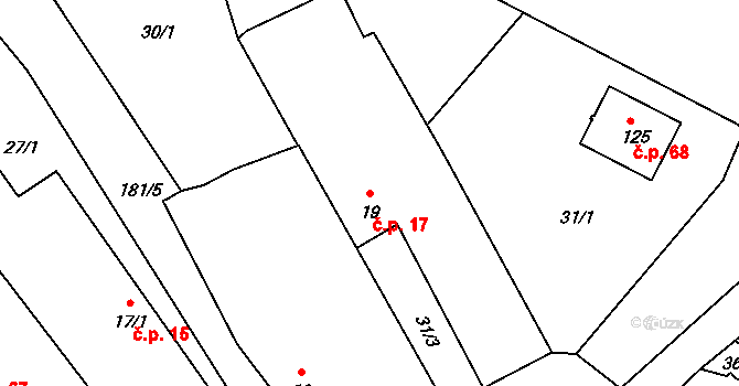 Neznášov 17, Rožnov na parcele st. 19 v KÚ Neznášov, Katastrální mapa