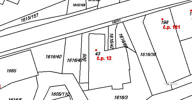 Horní Roveň 12, Dolní Roveň na parcele st. 43 v KÚ Horní Roveň, Katastrální mapa