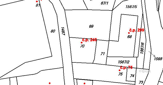 Olomučany 240 na parcele st. 70 v KÚ Olomučany, Katastrální mapa