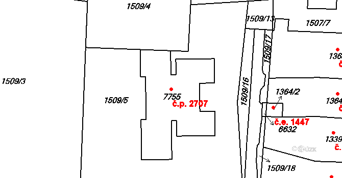 Cheb 2707 na parcele st. 7755 v KÚ Cheb, Katastrální mapa