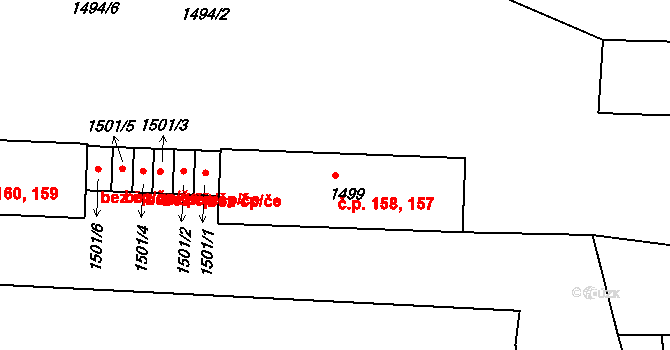 Nádražní Předměstí 157,158, Český Krumlov na parcele st. 1499 v KÚ Český Krumlov, Katastrální mapa