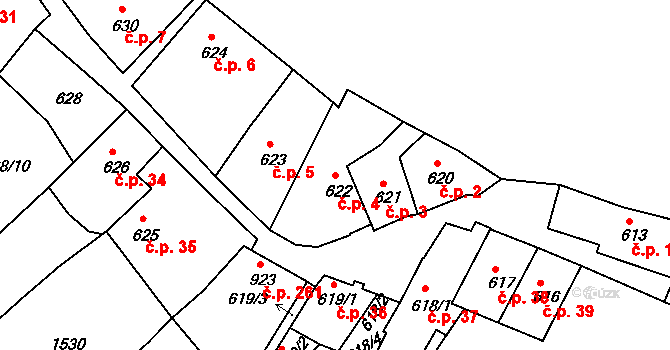 Plešivec 4, Český Krumlov na parcele st. 622 v KÚ Český Krumlov, Katastrální mapa