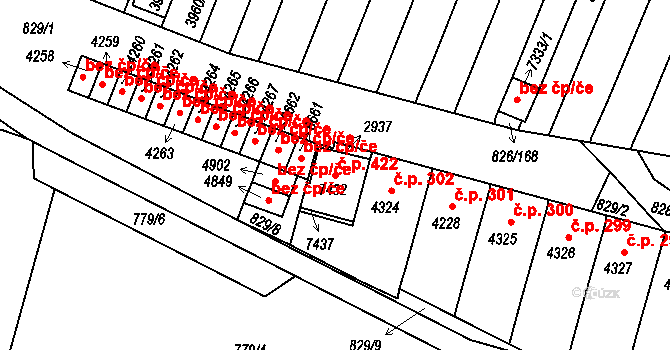 Václavské Předměstí 422, Písek na parcele st. 7432 v KÚ Písek, Katastrální mapa