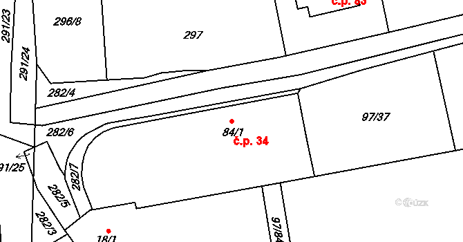 Osek 34 na parcele st. 84/1 v KÚ Osek u Radomyšle, Katastrální mapa