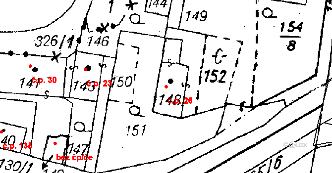 Dolní Sekyřany 26, Heřmanova Huť na parcele st. 148 v KÚ Dolní Sekyřany, Katastrální mapa