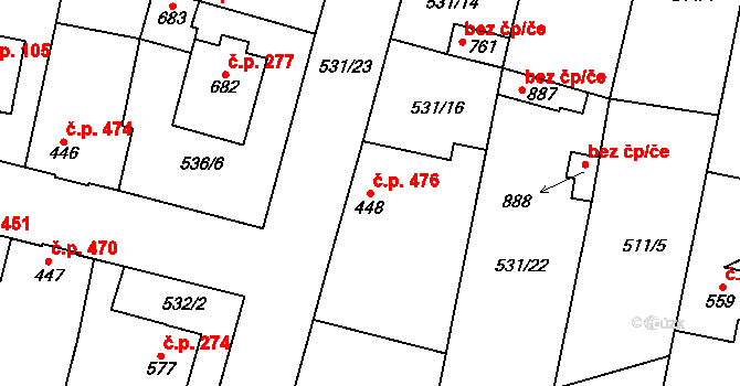 Lenešice 476 na parcele st. 448 v KÚ Lenešice, Katastrální mapa