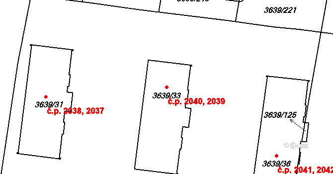 Louny 2039,2040 na parcele st. 3639/33 v KÚ Louny, Katastrální mapa