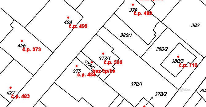 Lednice 506 na parcele st. 377/1 v KÚ Lednice na Moravě, Katastrální mapa