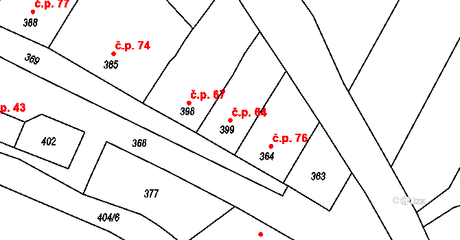 Popovice 64, Rataje na parcele st. 399 v KÚ Popovice u Kroměříže, Katastrální mapa