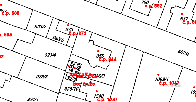 Bystřice pod Hostýnem 844 na parcele st. 855 v KÚ Bystřice pod Hostýnem, Katastrální mapa