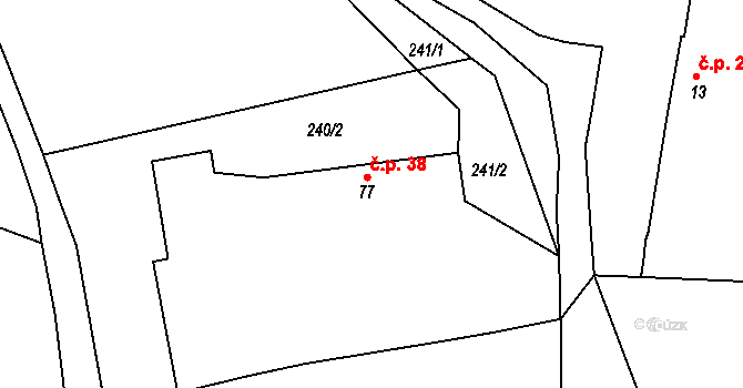 Lomec 38, Úmonín na parcele st. 77 v KÚ Lomec u Úmonína, Katastrální mapa