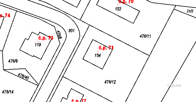 Sedletín 71 na parcele st. 154 v KÚ Sedletín, Katastrální mapa