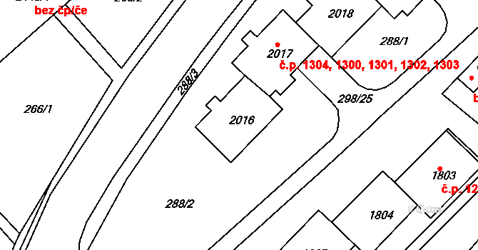 Čáslav-Nové Město 1300,1301,1302,1303,, Čáslav na parcele st. 2016 v KÚ Čáslav, Katastrální mapa