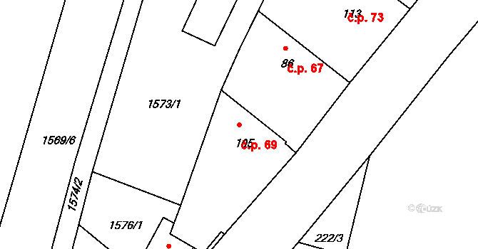 Hůrky 69, Lišov na parcele st. 105 v KÚ Hůrky u Lišova, Katastrální mapa