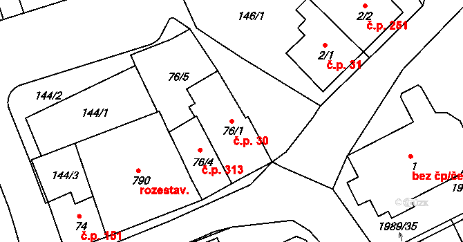Abertamy 30 na parcele st. 76/1 v KÚ Abertamy, Katastrální mapa