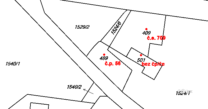 Dolní Maxov 56, Josefův Důl na parcele st. 489 v KÚ Dolní Maxov, Katastrální mapa