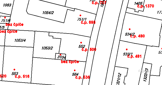 Nymburk 500 na parcele st. 552 v KÚ Nymburk, Katastrální mapa