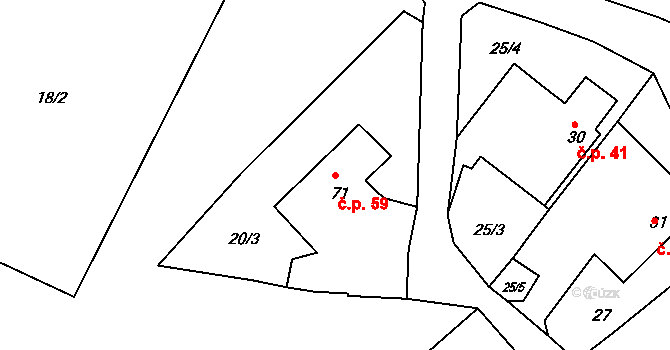 Růžená 59 na parcele st. 71 v KÚ Růžená, Katastrální mapa