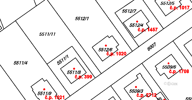 Jihlava 1020 na parcele st. 5512/6 v KÚ Jihlava, Katastrální mapa