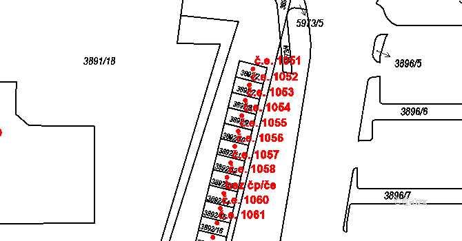 Jihlava 1054 na parcele st. 3892/9 v KÚ Jihlava, Katastrální mapa