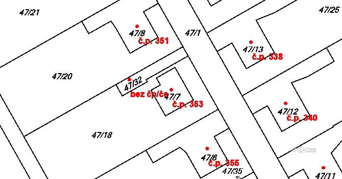 Lyžbice 353, Třinec na parcele st. 47/7 v KÚ Lyžbice, Katastrální mapa