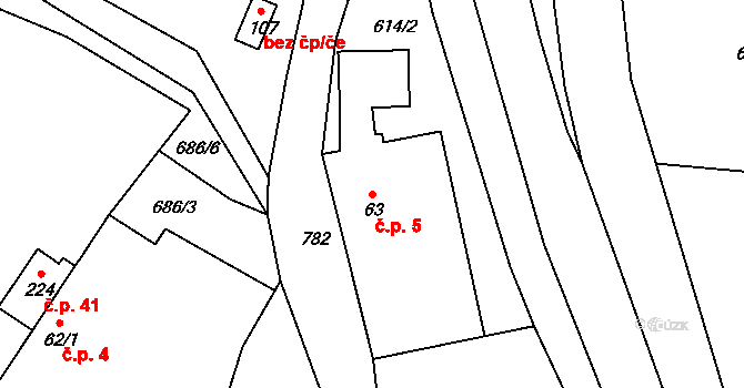 Zásadka 5, Boseň na parcele st. 63 v KÚ Boseň, Katastrální mapa