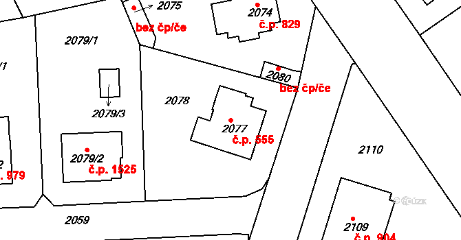 Roztoky 555 na parcele st. 2077 v KÚ Roztoky u Prahy, Katastrální mapa