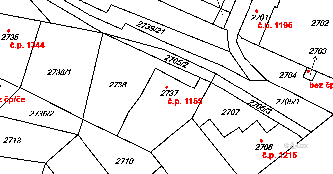 Roztoky 1155 na parcele st. 2737 v KÚ Žalov, Katastrální mapa