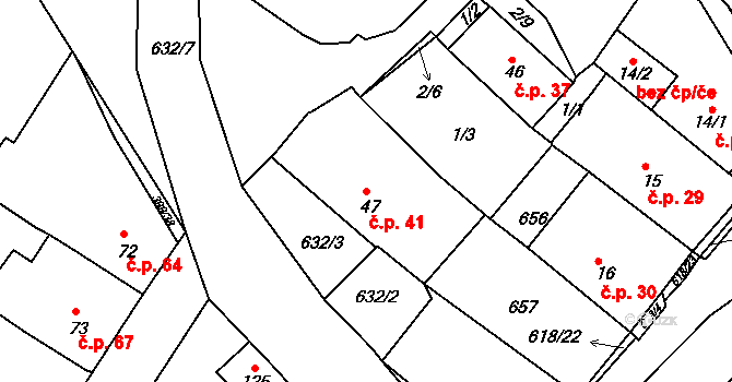 Cekov 41 na parcele st. 47 v KÚ Cekov, Katastrální mapa