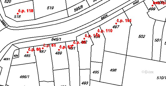 Kobylnice 116 na parcele st. 492 v KÚ Kobylnice u Brna, Katastrální mapa