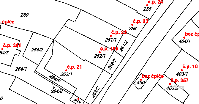 Tetčice 195 na parcele st. 262/1 v KÚ Tetčice, Katastrální mapa