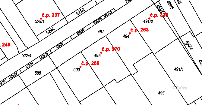 Zarazice 270, Veselí nad Moravou na parcele st. 498 v KÚ Zarazice, Katastrální mapa