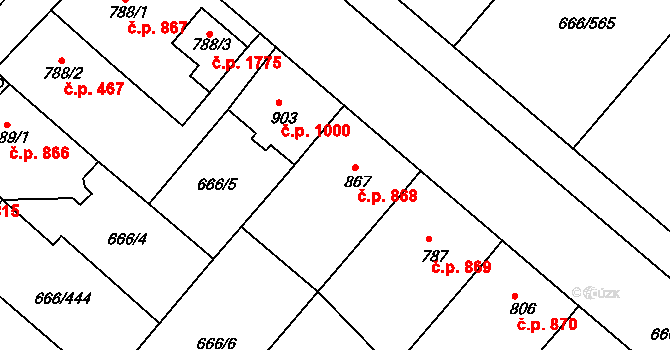 Veselí nad Moravou 868 na parcele st. 867 v KÚ Veselí-Předměstí, Katastrální mapa