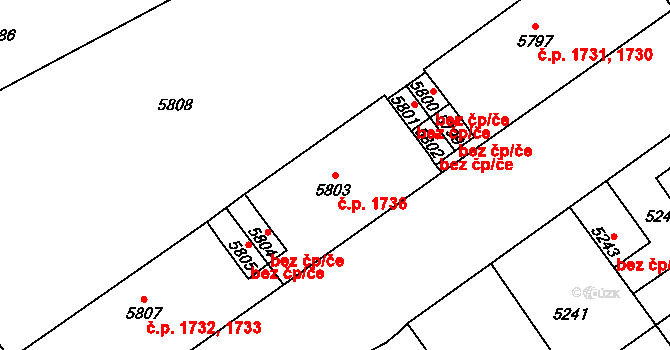 Kročehlavy 1736, Kladno na parcele st. 5803 v KÚ Kročehlavy, Katastrální mapa