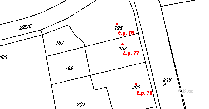 Štolmíř 77, Český Brod na parcele st. 198 v KÚ Štolmíř, Katastrální mapa