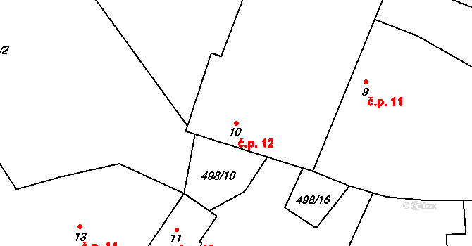 Samosoly 12, Pluhův Žďár na parcele st. 10 v KÚ Samosoly, Katastrální mapa